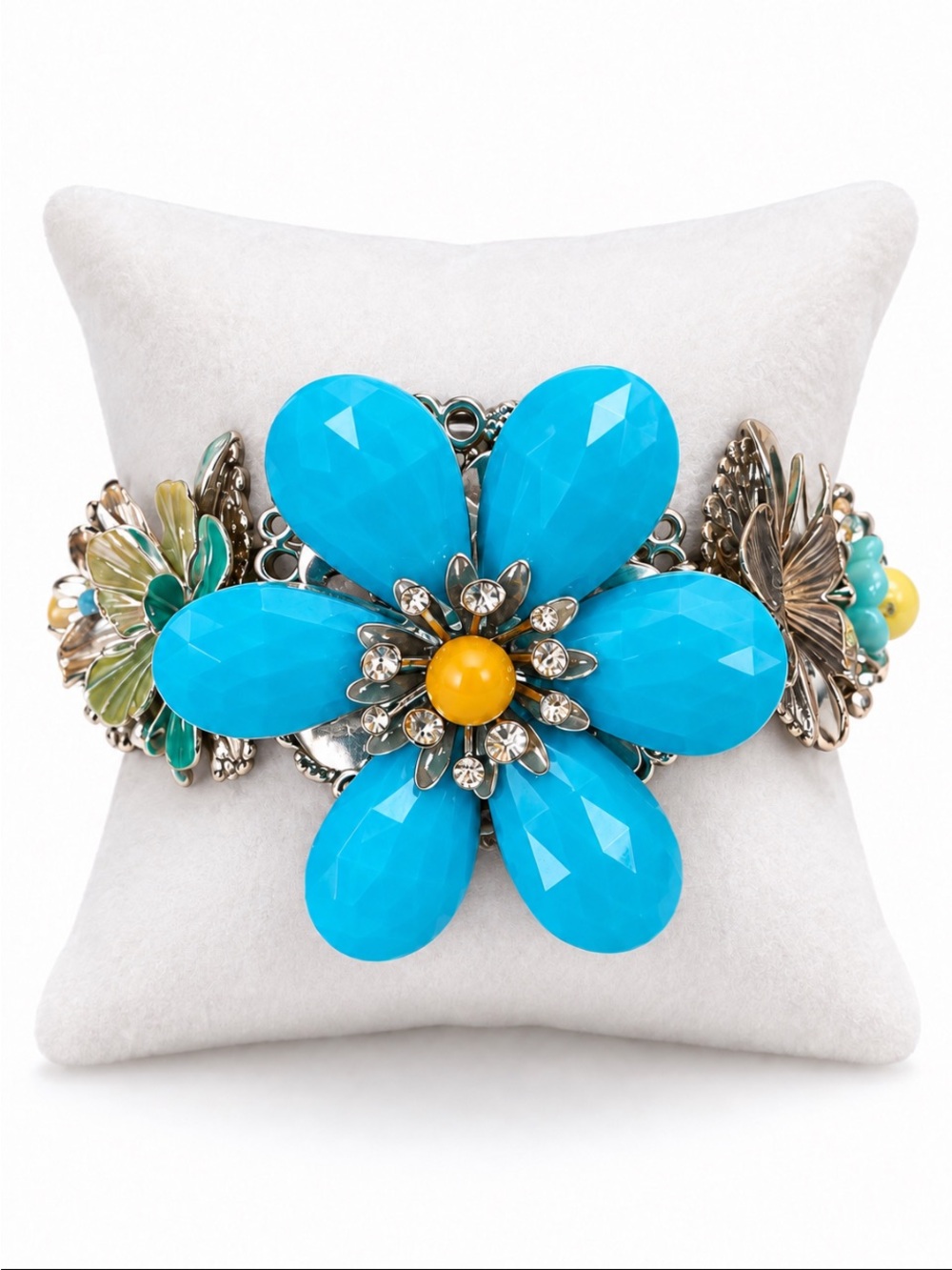 Turquoise Floral Statement Bracelet Toggle Closure